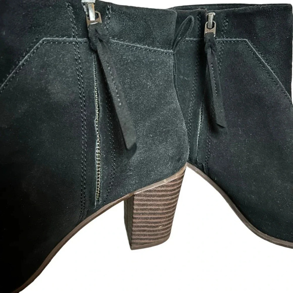 TOMs Lunata pieced suede black boot block heel women's side zip up ankle bootie - Picture 9 of 9